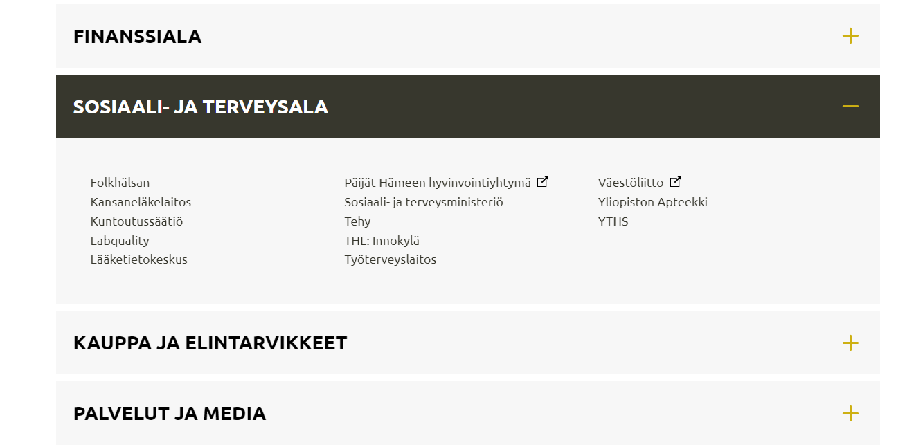 Laajennuspaneelissa lueteltuina yhden toimialan yrityksiä.