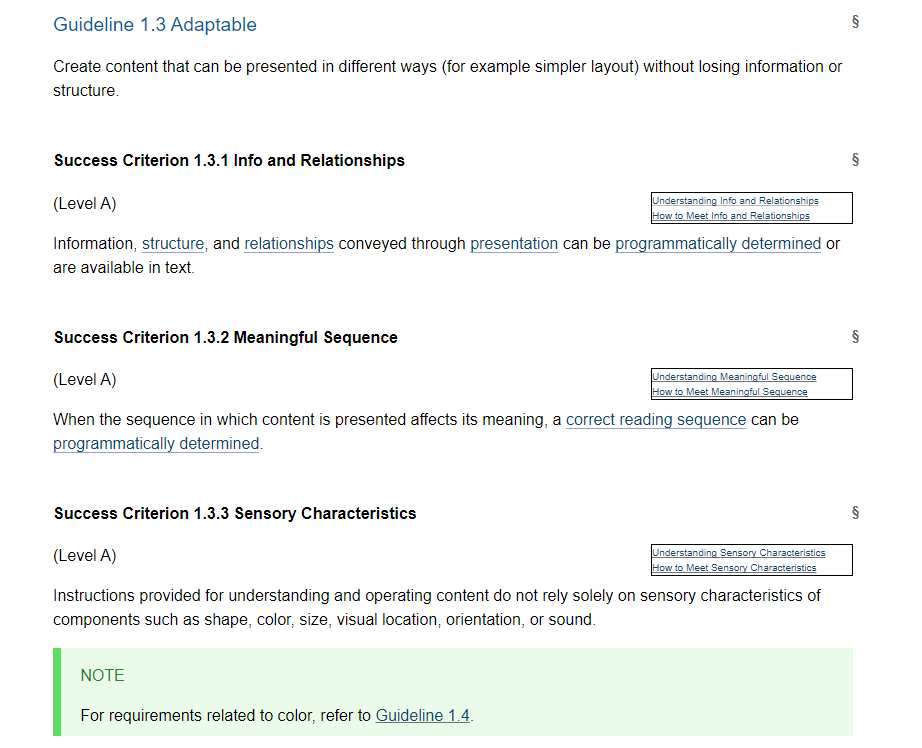 Pätkä alkuperäisestä WCAG-ohjeistosta.